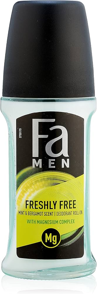 Fa Men Freshly Free deodorant spray with lemon graphic on a white background