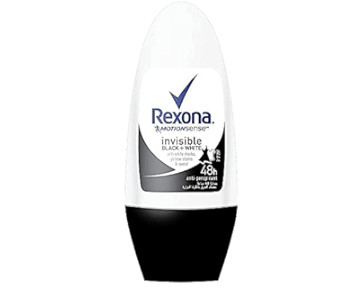 Rexona Invisible Black & White roll-on deodorant on a white background