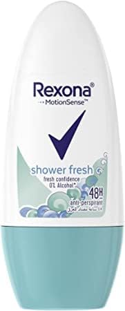 Rexona shower fresh deodorant roll-on bottle on a white background