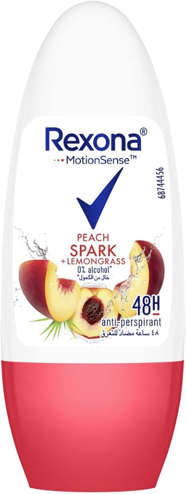 Rexona peach spark antiperspirant roll-on on a white background