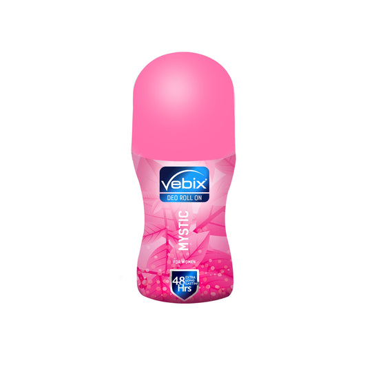 Pink Vebix deodorant roll-on bottle on a white background